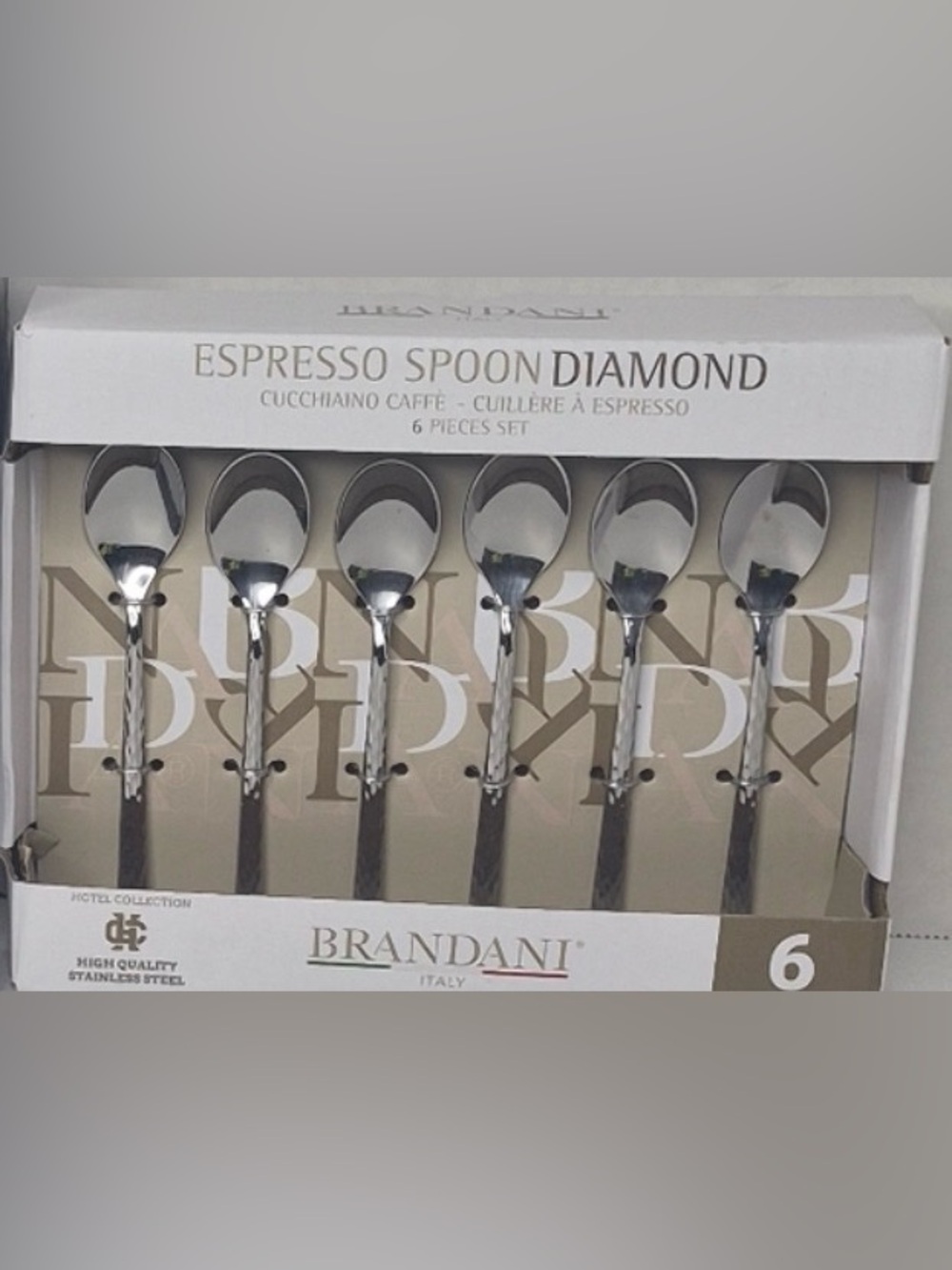 New in the box Brandini Espresso Spoon Diamond set of 6